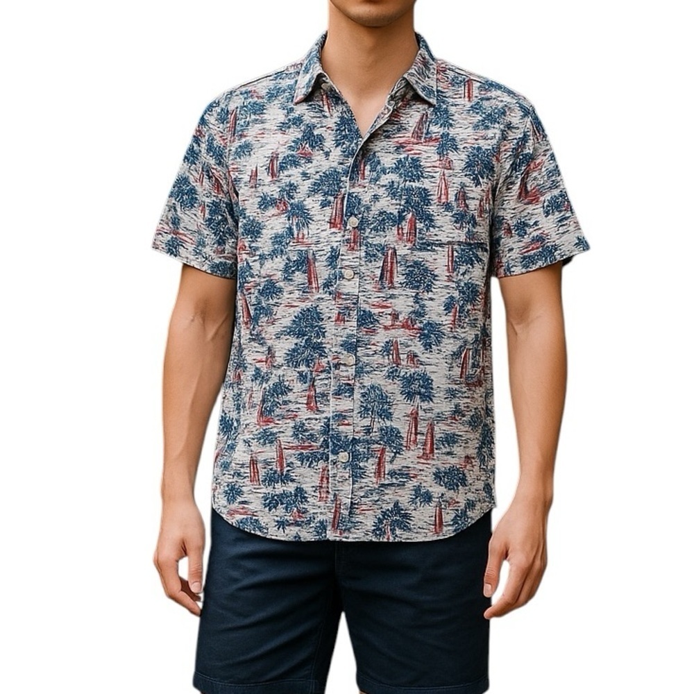 Men’s Columbia XL Regular Fit Short Sleeve Button Front Sailboat Lighthouse